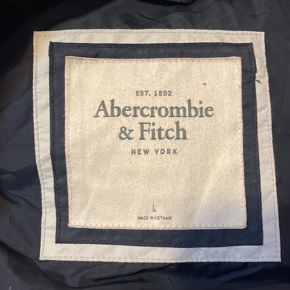 Abercrombie & Fitch Navy Blue Belted Hooded Down Puffer Jacket Size L - Picture 15 of 16